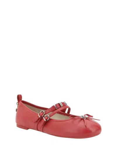 Pinko Nappa Leather Ballet Flats With Straps And Bow In Red