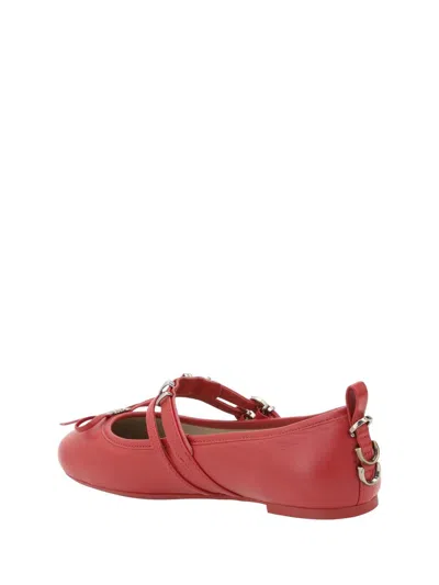 Pinko Nappa Leather Ballet Flats With Straps And Bow In Red