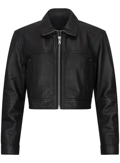 Truclothing Cropped Biker Leather Jacket In Black