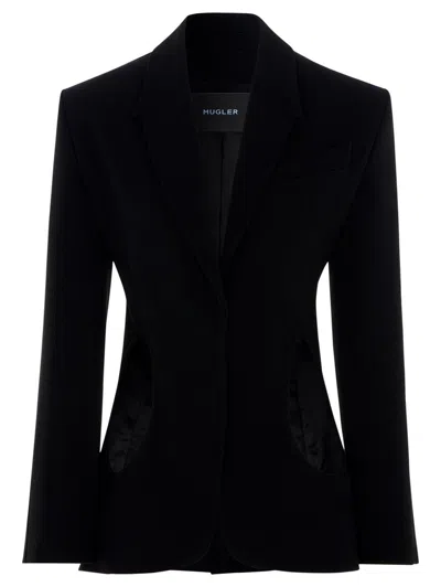 Mugler Tailored Buttoned Cuff Blazer Black In Black
