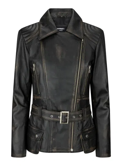 Truclothing Tan Belted Fitted Jacket In Black