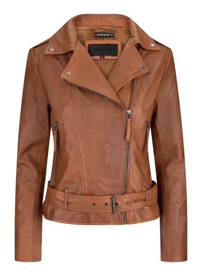Truclothing Tan Real Leather Slim Fit Biker Jacket In Multi