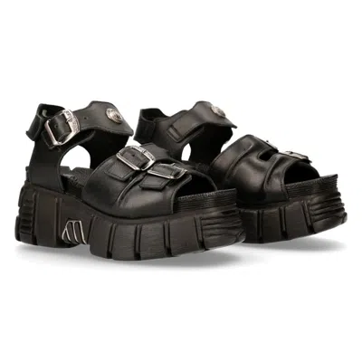 New Rock M-bios101-c2 Leather Sandal Punk In Black