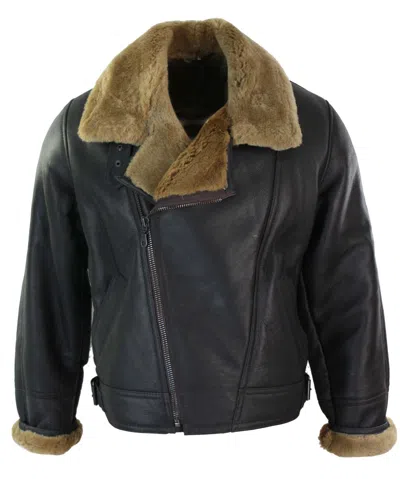 Truclothing Sherling Sheepskin Cross Zip B3 Pilot Jacket In Multi