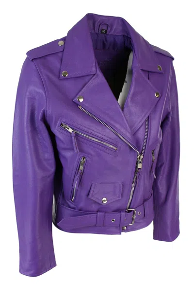 Truclothing Brando Biker Leather Jacket In Purple