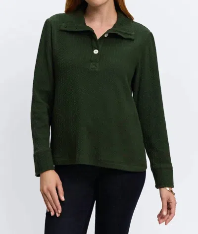 Foxcroft Sammy Cable Knit Long Sleeve Popover Sweater In Dark Green In Green