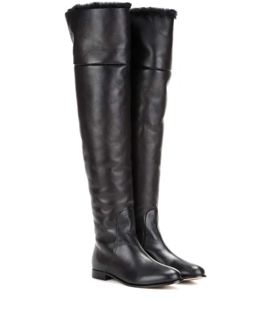 Shop Jimmy Choo Marshall Flat Leather Over-the-knee Boots In Llack