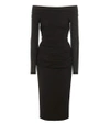 DOLCE & GABBANA OFF-THE-SHOULDER RUCHED VIRGIN WOOL-BLEND DRESS,P00197201