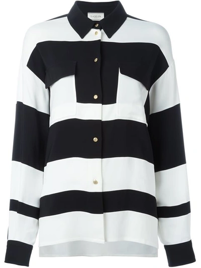 Lanvin Stripe Techno Crepe Shirt In Blacknero