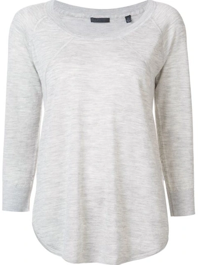 Atm Anthony Thomas Melillo Long-sleeve Round-neck Cashmere Blend Sweater In Foggy/chalk