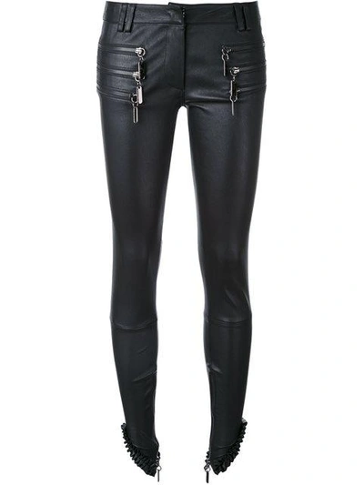 Shop Thomas Wylde Zip Detail Leather Trousers - Black