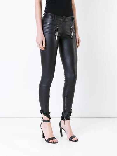 Shop Thomas Wylde Zip Detail Leather Trousers - Black