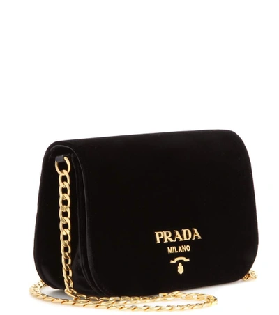 Shop Prada Velvet Shoulder Bag In Eero