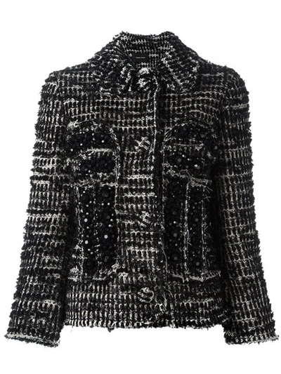 Simone Rocha Beaded & Tufted Tweed Jacket In Mono