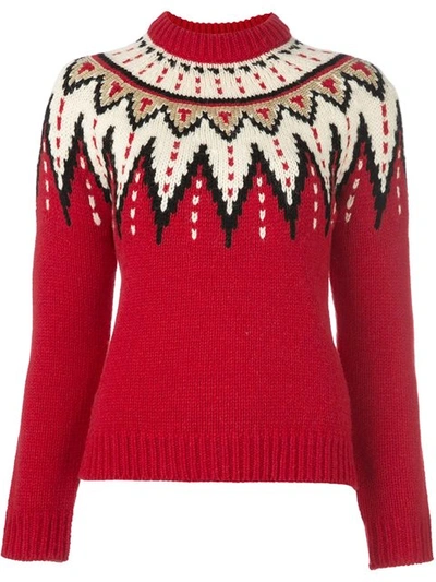 Saint Laurent Sequined Norwegian Wool Sweater, Red/beige/black