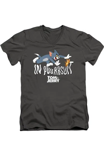 Tom And Jerry Movie In Pursuit Short Sleeve Adult V Neck Premium Cotton Tee / T-shirt In Green