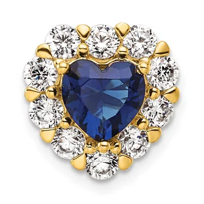 Diamond2deal 14k Yellow Gold 1 Ct Lab Grown Diamond And Lab Created Blue Sapphire Heart Halo Chain Slide Pendant In Yellow