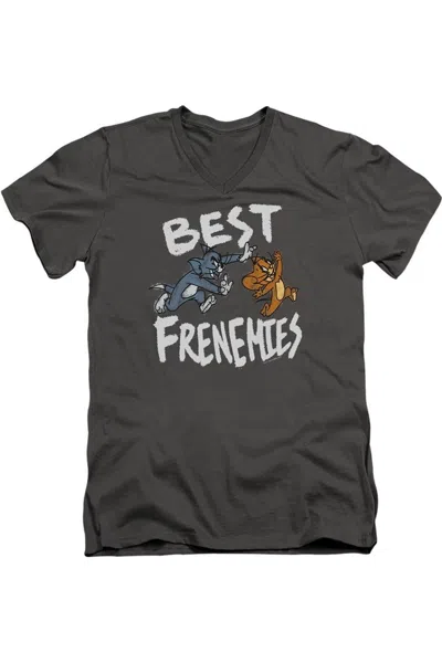 Tom And Jerry Movie Best Frenemies Short Sleeve Adult V Neck Premium Cotton Tee / T-shirt In Black