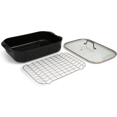 Blu Cookware Roasting Pan With Lid And Roasting Rack, Non-toxic In Black