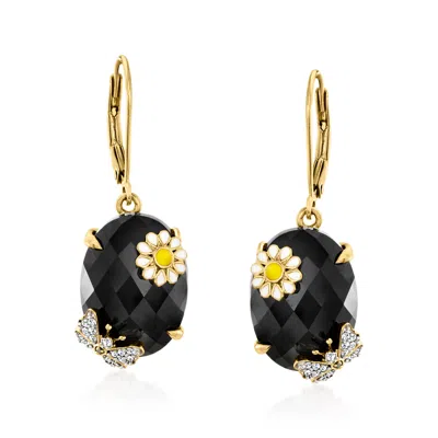Ross-simons Onyx And . White Zircon Butterfly And Flower Drop Earrings With Black Spinel In 18kt Gold Over Sterl In White
