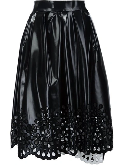 Marc Jacobs Floral Lasercut Hem Pu Laminated Skirt In Black