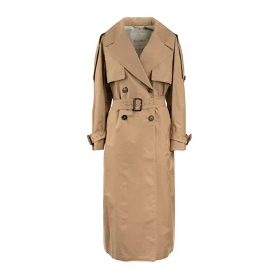 Max Mara Camel Over Trench Coat In Drip-proof Cotton In Beige