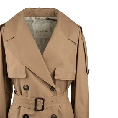 Max Mara Camel Over Trench Coat In Drip-proof Cotton In Beige