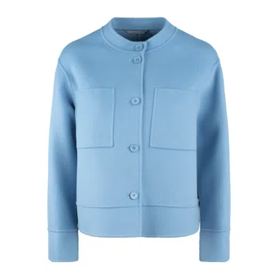 Max Mara Light Blue Wool Crop Jacket In Blue