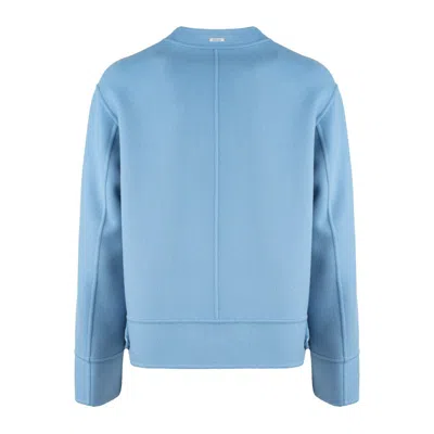 Max Mara Light Blue Wool Crop Jacket In Blue