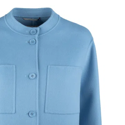 Max Mara Light Blue Wool Crop Jacket In Blue