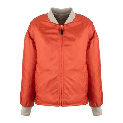 Max Mara Reversible Padded Drop-proof Canvas Bomber Jacket In Orange, Beige