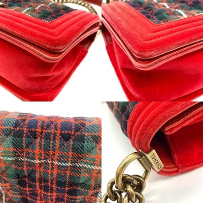 Pre-owned Chanel Green Red Color Canvas Shoulder Bag () In Green, Red Color