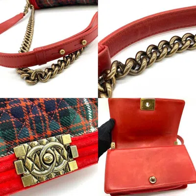 Pre-owned Chanel Green Red Color Canvas Shoulder Bag () In Green, Red Color