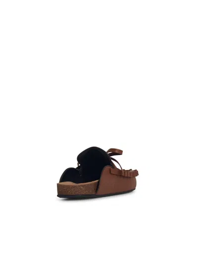 Jw Anderson Leather Slippers With Ruffle Trim And Bow In Brown