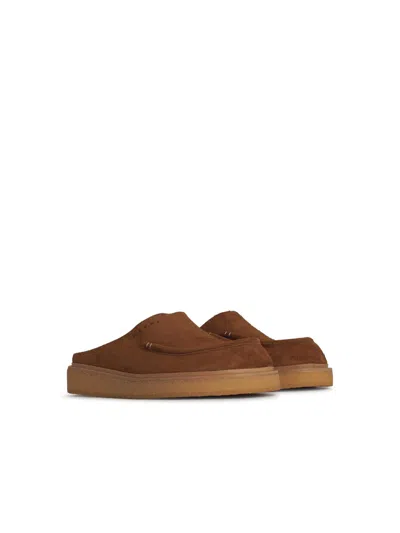 Marni Brown Suede Sabot Slip-on Loafers In Brown