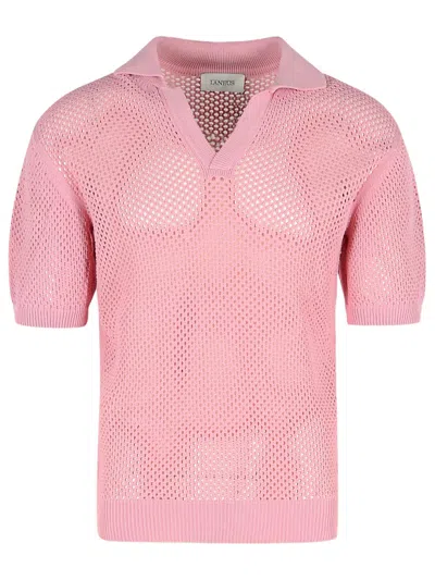 Laneus Short Sleeve Mesh Knit Sweater In Pink