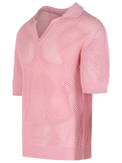 Laneus Short Sleeve Mesh Knit Sweater In Pink