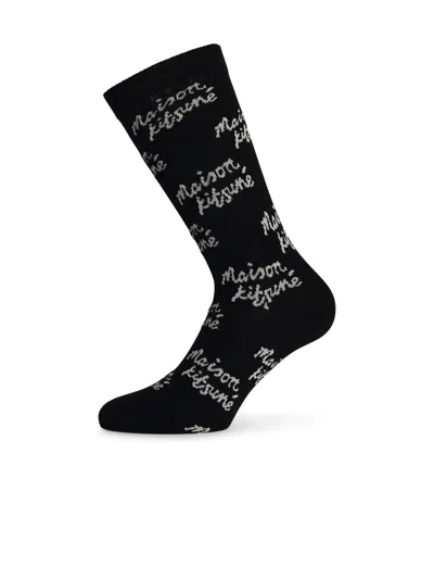 Maison Kitsuné Black Cotton Blend Socks In Black