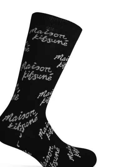 Maison Kitsuné Black Cotton Blend Socks In Black