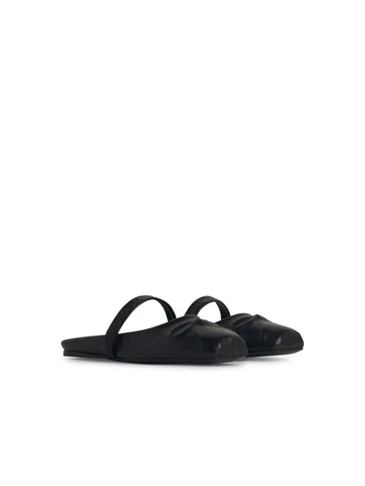 Marni Little Bow Nappa Leather Flat Mules In Black