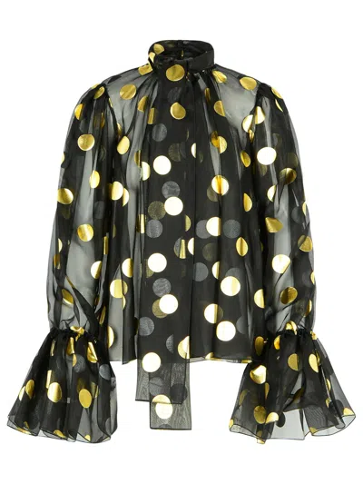 Dolce & Gabbana Silk Organza Lamé Polka Dot Blouse In Black