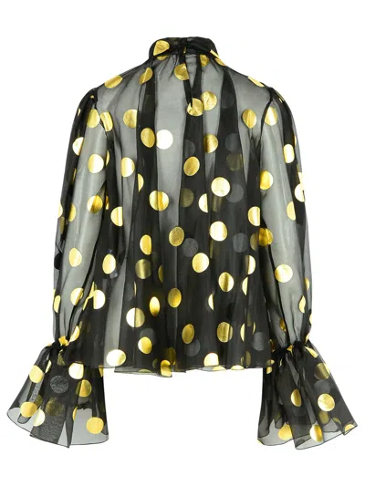 Dolce & Gabbana Silk Organza Lamé Polka Dot Blouse In Black
