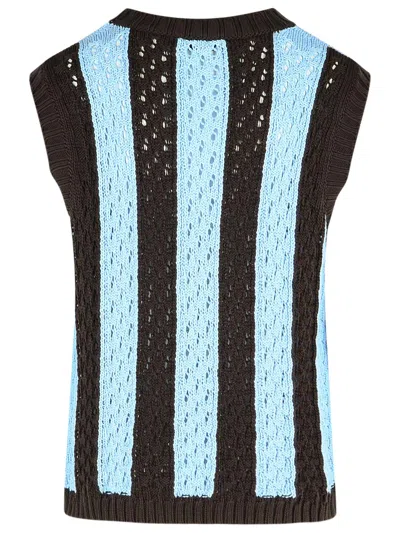 Laneus Open Knit Sleeveless Striped Vest In Light Blue