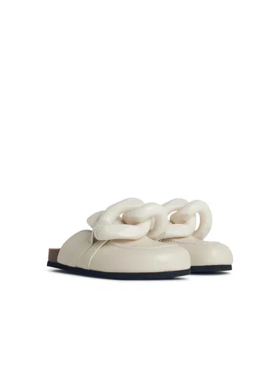 Jw Anderson Chunky Chain Leather Loafer Mules In Ivory