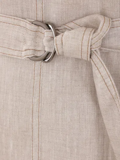 Brunello Cucinelli Linen Chemisier Short Sleeves Long Dress In Beige In Beige