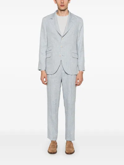 Brunello Cucinelli Linen Single-breasted Suit In Grey