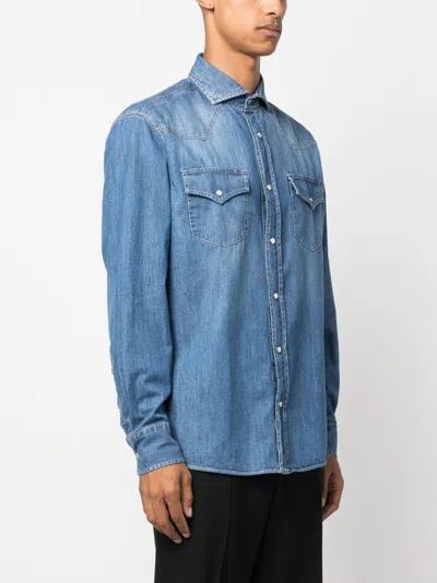 Brunello Cucinelli Button-up Cotton Denim Shirt In Blue