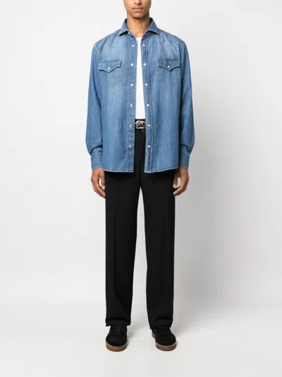 Brunello Cucinelli Button-up Cotton Denim Shirt In Blue