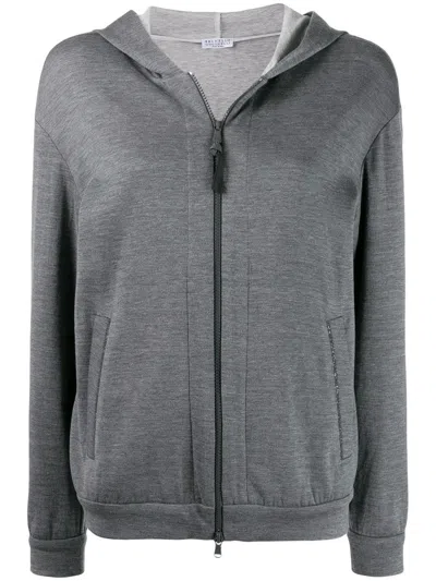 Brunello Cucinelli Women Cotton-silk Sweatshirt Topwear With Jewellery In Grey