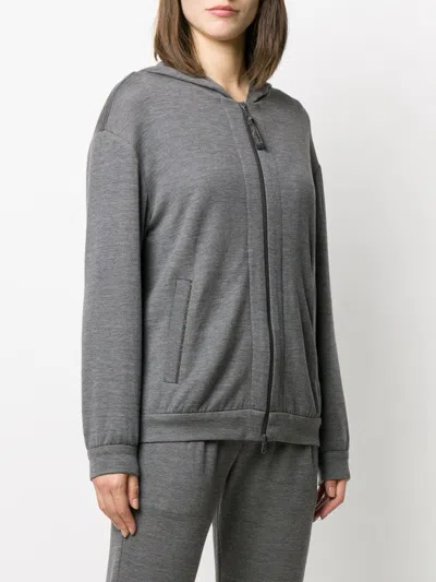 Brunello Cucinelli Women Cotton-silk Sweatshirt Topwear With Jewellery In Grey